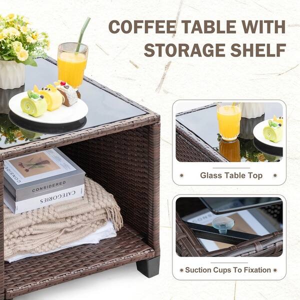 Homall 3 PCS Patio Furniture Set Outdoor Rattan Chair with Cushion and Coffee Table Bistro Set for Yard