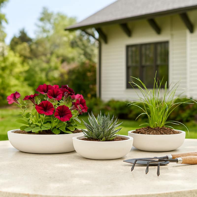Resin Bowl Planters Round Decorative Plant Containers (Set of 3) - 21" x 21" x 6"