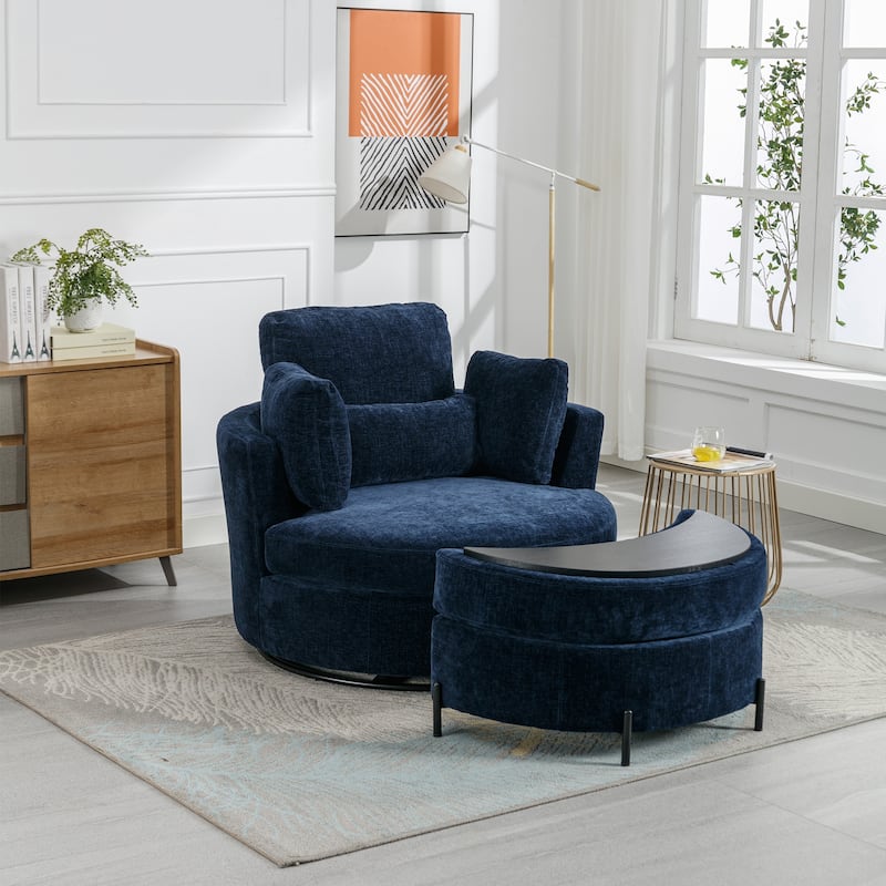 42.2"W Swivel Accent Barrel Chair with Half Crescent Moon Storage Bench
