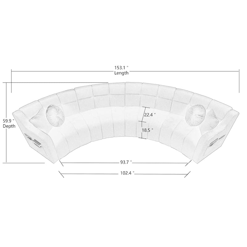 Velvet Symmetrical Modular Legless Curved Floor Sofa - 153"