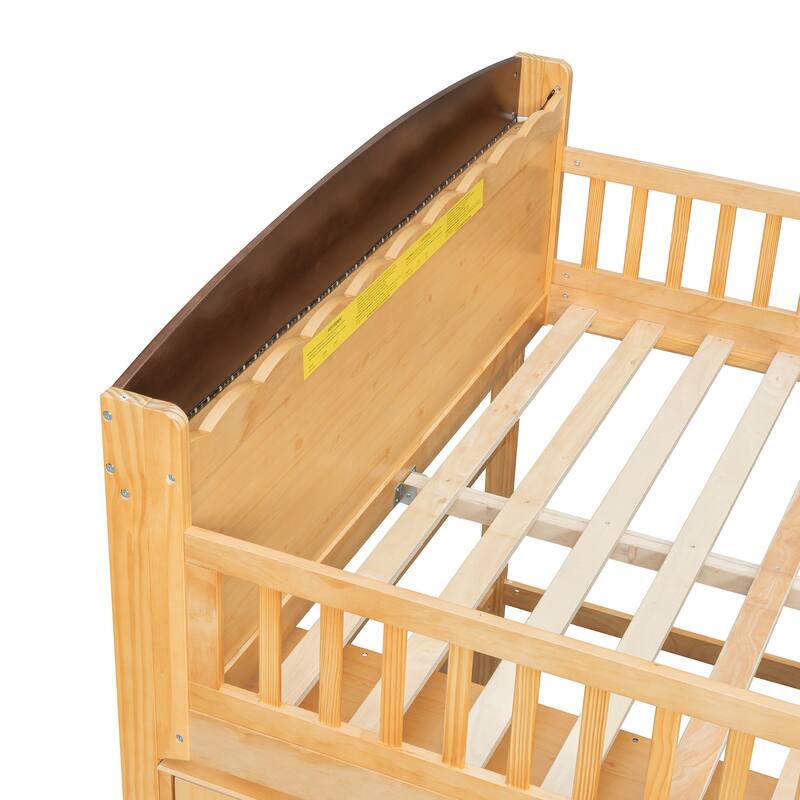 GDFStudio - UrbanGrow Modern Wooden Loft Bed with Storage Cabinet, Wardrobe and LED Light