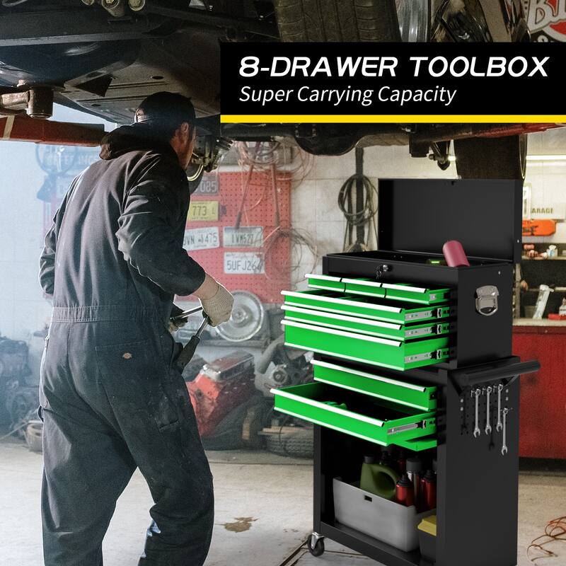 8-Drawer Rolling Tool Storage Cabinet with Detachable Top Tool Box