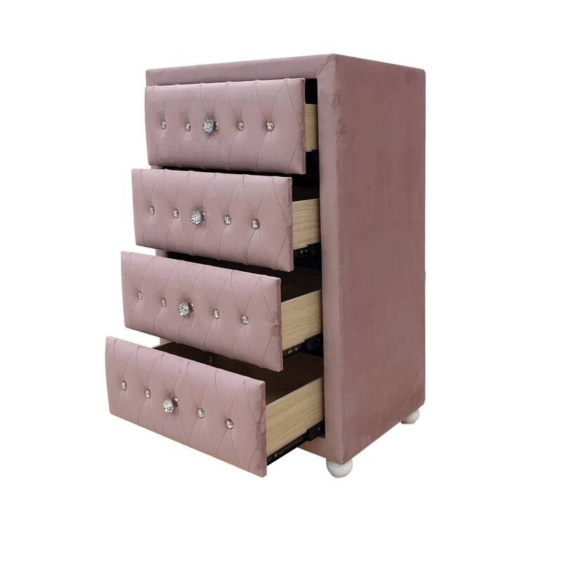 4-Drawer Upholstered Vertical Chest with Diamond Tufted Drawers for Bedroom, Living Room