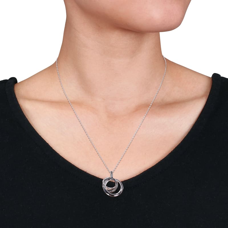 Miadora 1/5ct TDW Black Diamond Interlocked Circle Necklace in Black Rhodium-Plated Sterling Silver