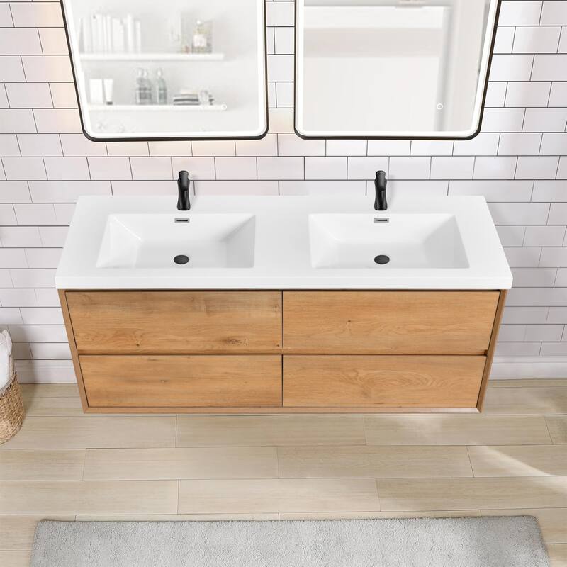 Sylphar 60 in. Toffee Oak Bath Vanity with Undermount Sink, 3 Top Options