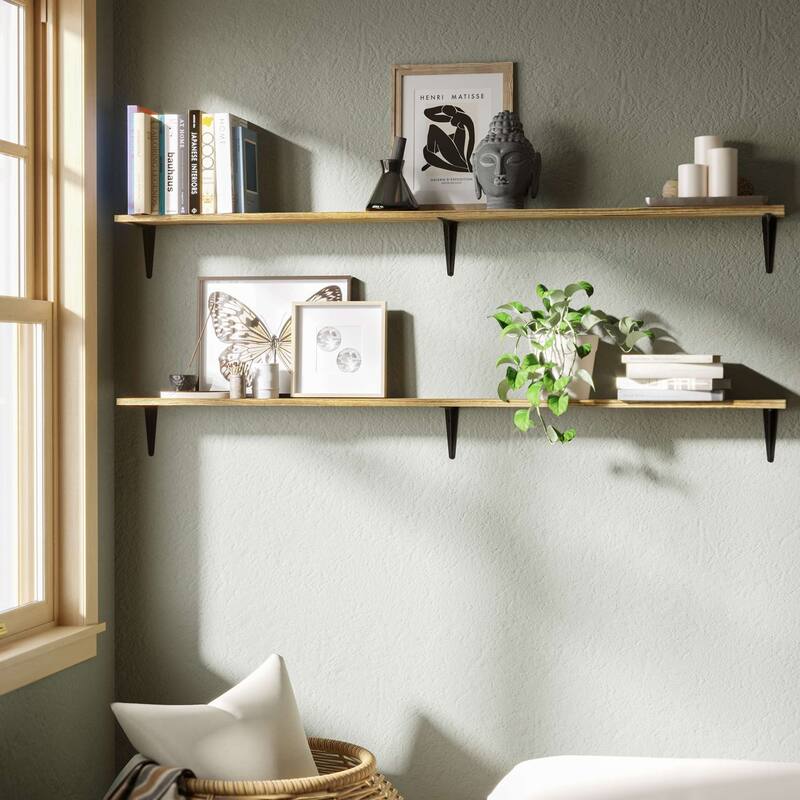60 inch Floating Shelf, Wooden Shelf for Wall, Book Shelf, Kitchen Shelf, Living Room Shelves, Burnt