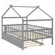 preview thumbnail 20 of 83, Montessori Bed House Bed with Trundle Bed and Headboard, Wood Daybed Platform Bed Frame No Box Spring Needed for Boys Girls