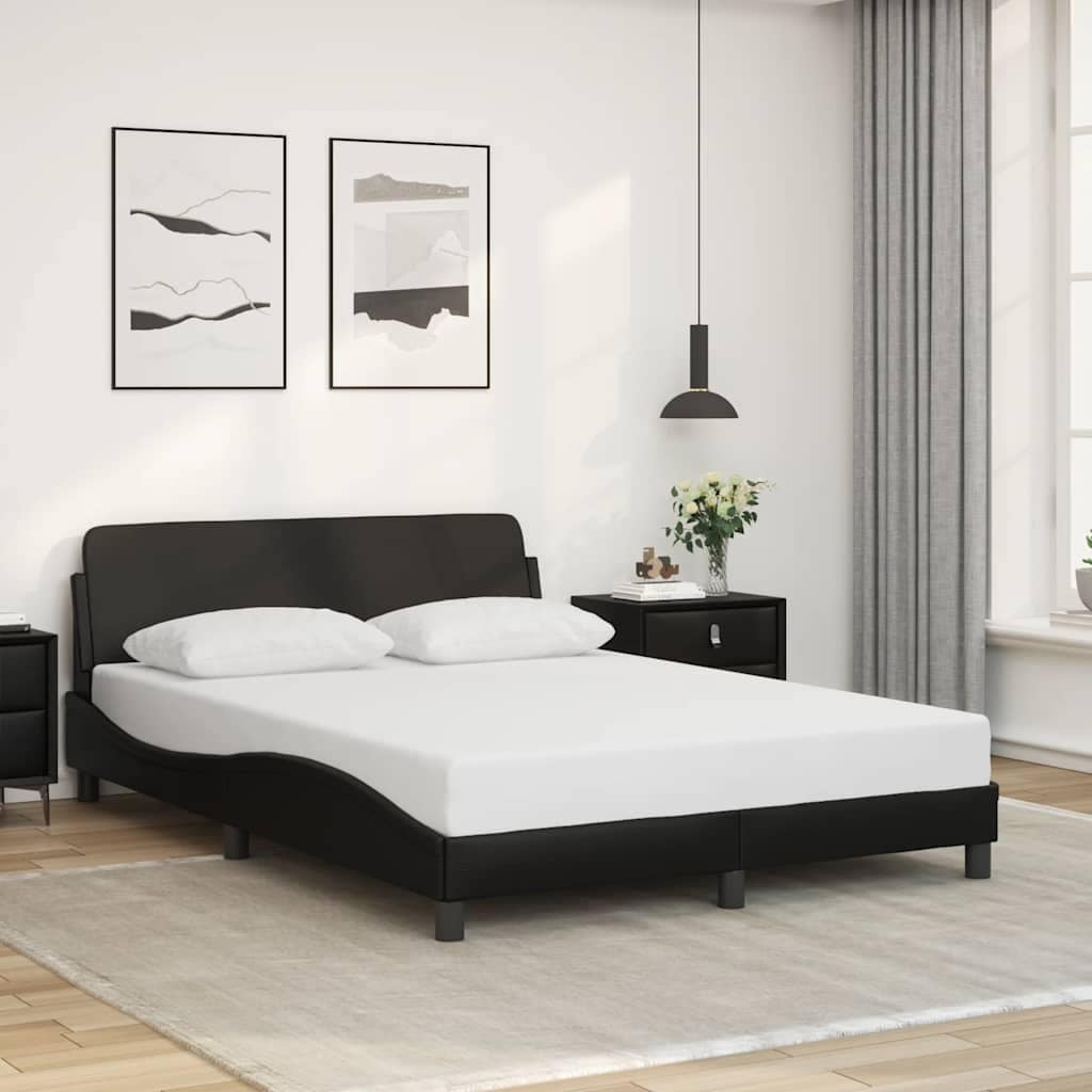 vidaXL Bed Frame with Headboard Black 53.9"x74.8" Full Faux Leather