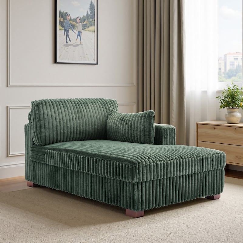 UIXE Upholstered Plush Bedroom Lounge Chairs with Left Armrest & Lumbar Pillow