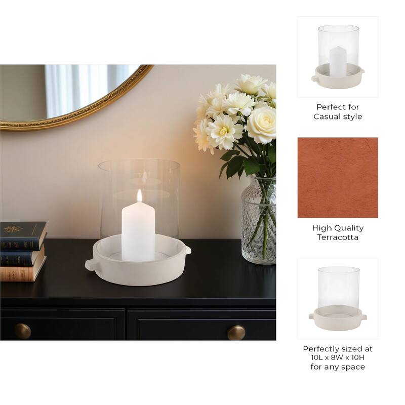 Modern Glass Hurricane Candle Holder with Terracotta Base - 10"