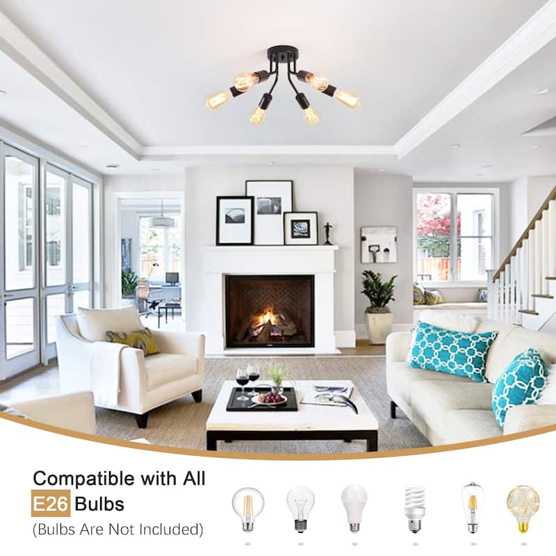 6-Light Modern Sputnik Light Fixture Semi Flush Mount Ceiling Lighting - 14.76' W