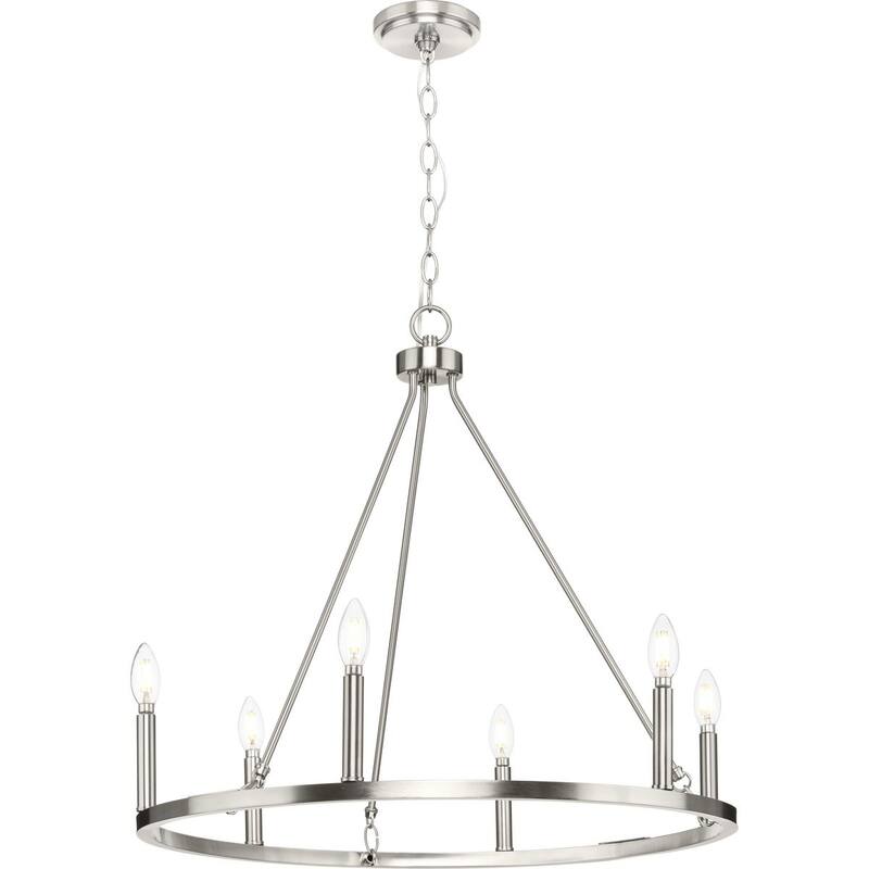 Gilliam Collection Six-Light Brushed Nickel New Traditional Chandelier - 27.62 in x 27.62 in x 24.87 in