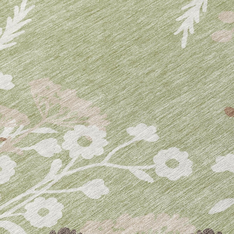 Machine Washable Indoor/ Outdoor Floral Border Chantille Rug