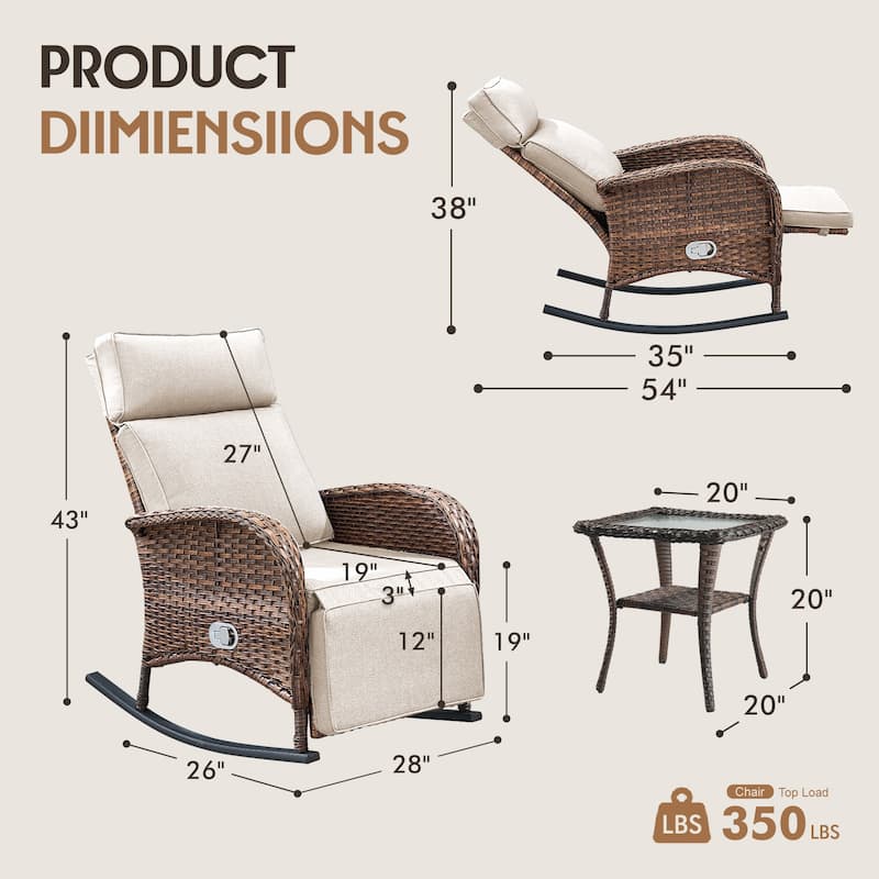 Meyreso Wicker Rocking Reclining Chaise Lounge with Adjustable Backrest & Footrest