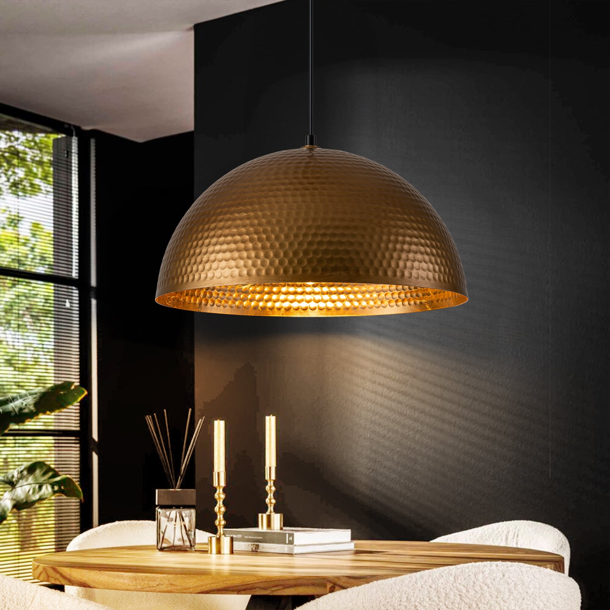 1 Light Modern Industrial Oversized Hammered Gold Leaf Dome Pendant Light for Kitchen Island On Sale Bed Bath Beyond 40522215
