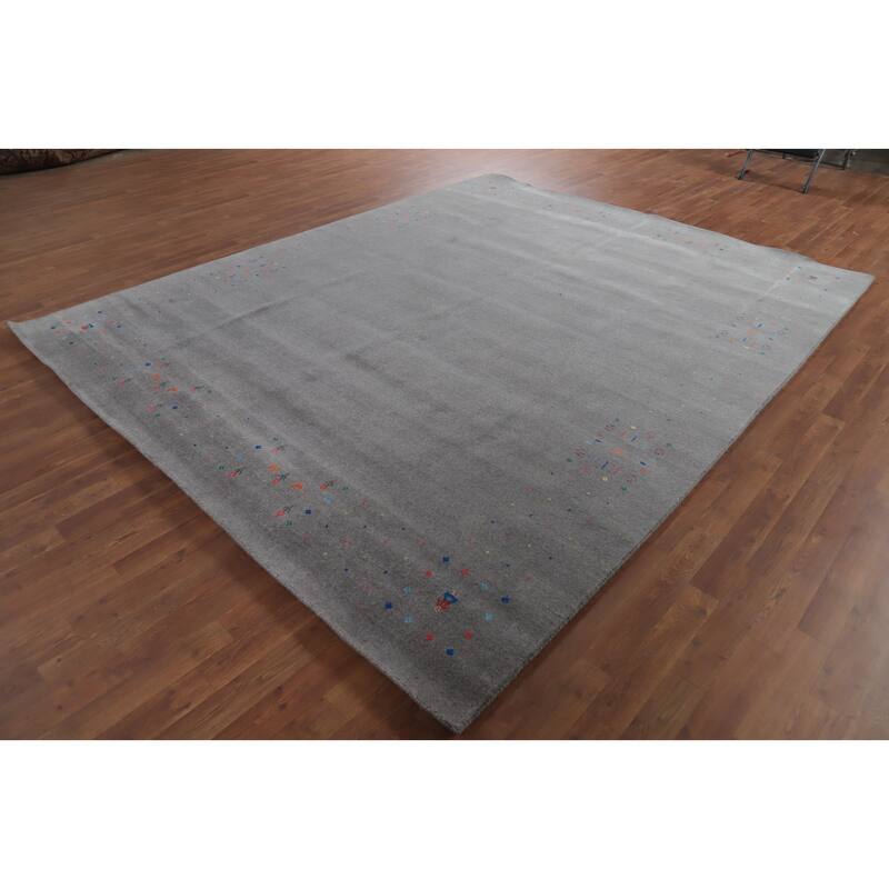 Hand Knotted Oriental 100% Wool Carpet Tribal Animal Pictorial Greys & Charcoal Gabbeh Area Rug - 10' 0'' X 8' 1''