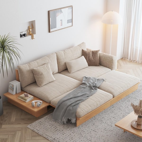 JASIWAY Modern Solid Wood Upholstered Cotton Linen Sofa - Bed Bath ...