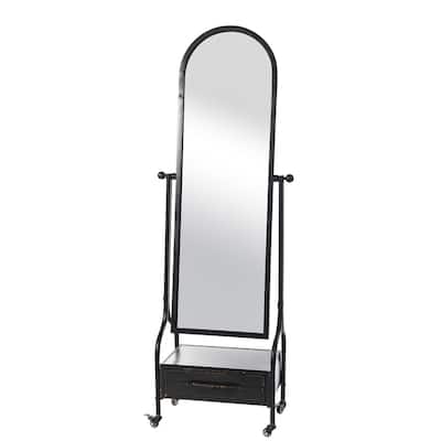 StyleCraft Cheval Mirror with Lower Storage Blackened Grey Drawer