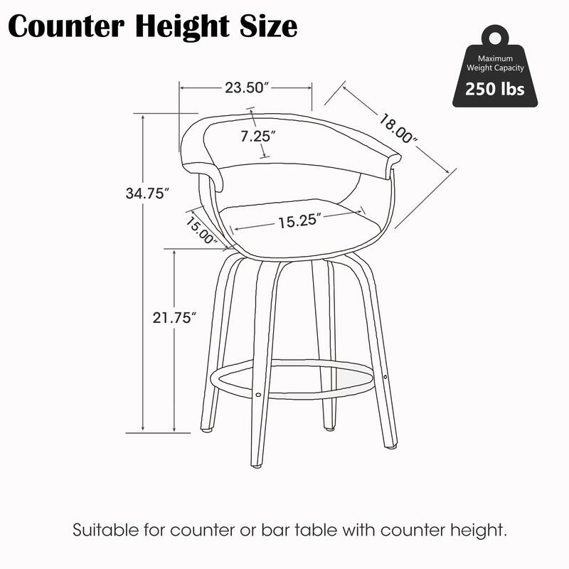 Glitzhome Set of 4 Modern Counter or Bar Height Faux Leather Swivel Pub Stools