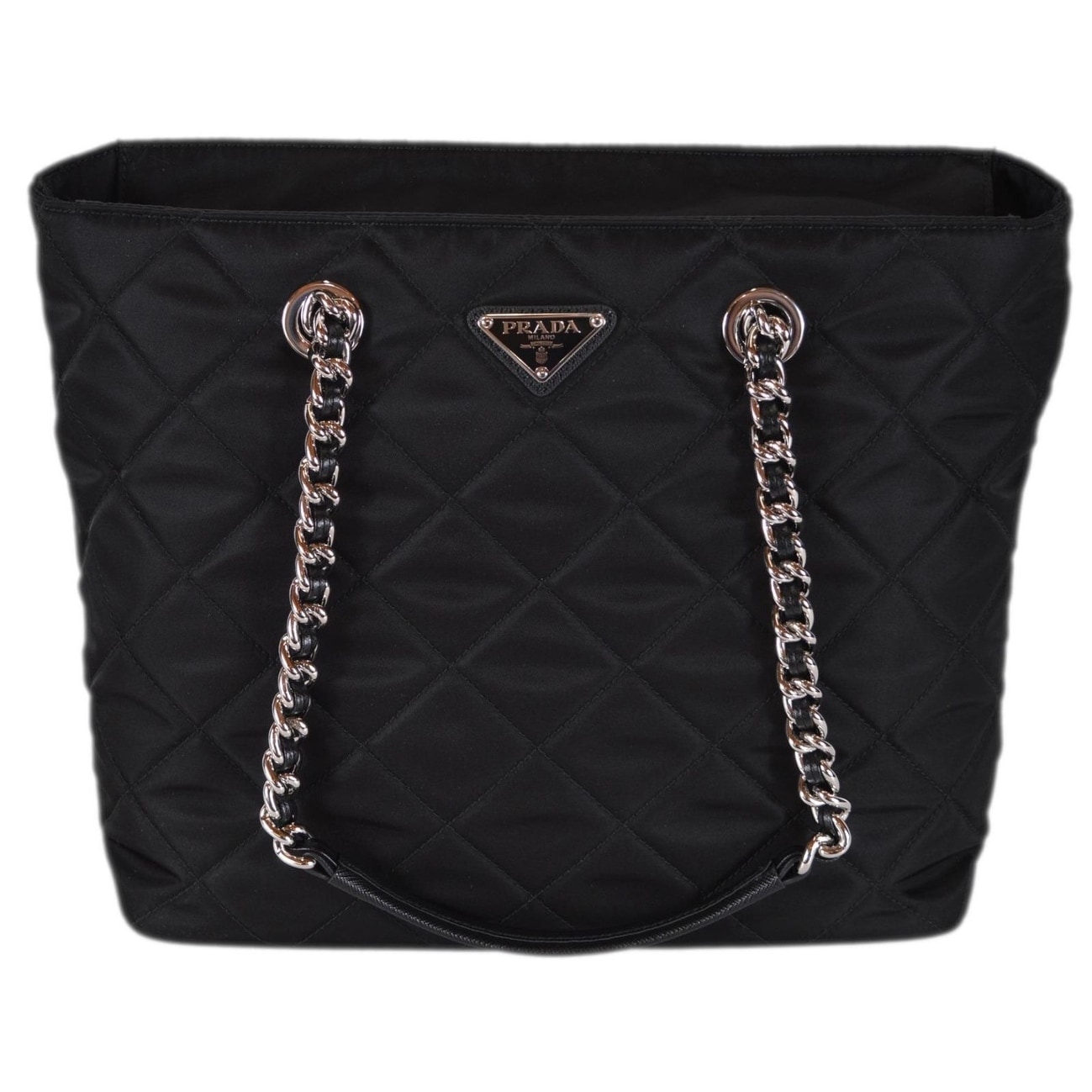 Prada Black 1bg017 Tessuto Quilted Nylon Chain Strap Purse Tote