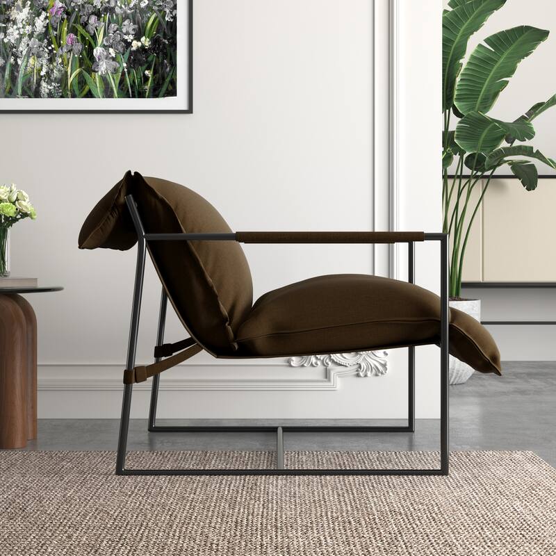 Fabric Armchair Metal Framed Sling Accent Chair