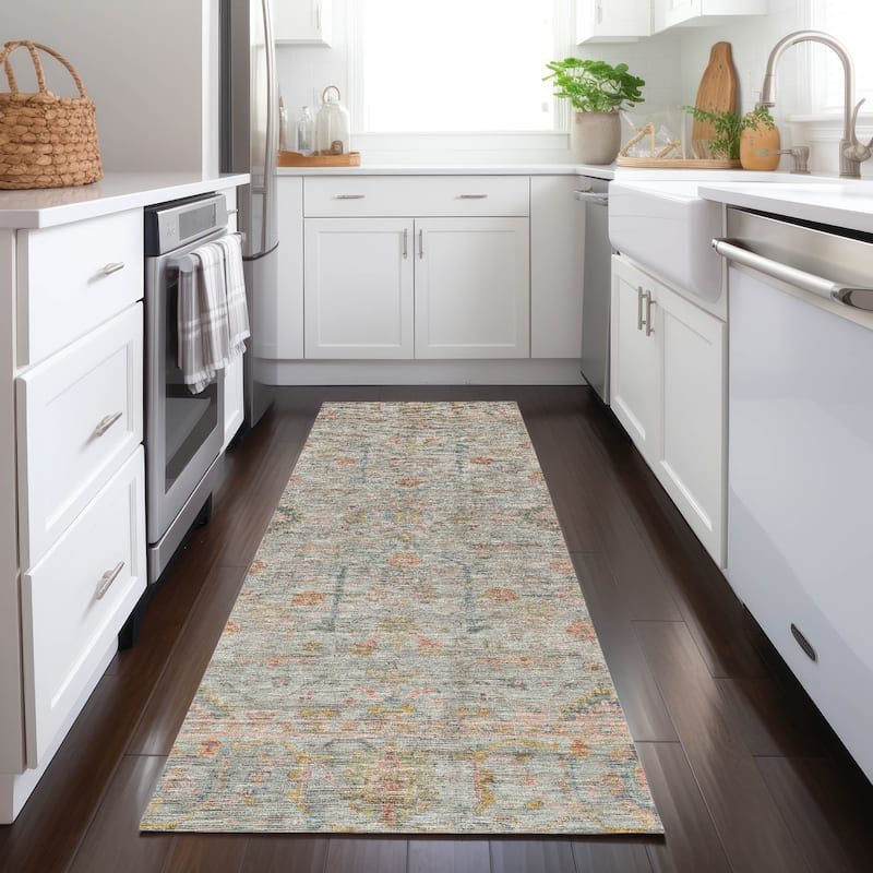 Machine Washable Indoor/ Outdoor Distressed Traditional Chantille Rug - Taupe - 2'3" x 7'6"