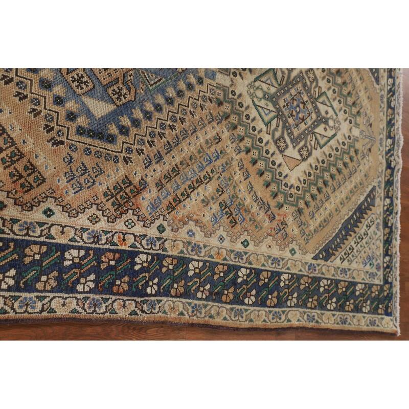 Geometric Bakhtiari Persian Vintage Rug Handmade Peach Wool Carpet - 5'4"x 9'9"