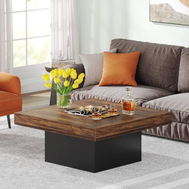 Modern Square LED Coffee Table, Low Center Table with Built-In Light for Living Room