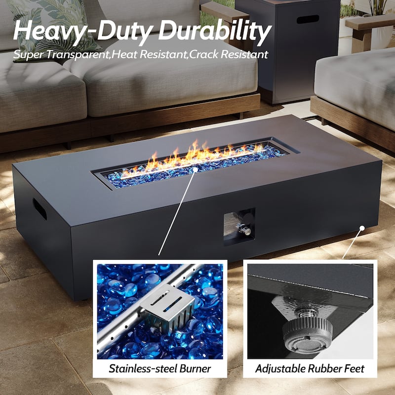 UPHA 56 Inch Outdoor 50,000 BTU Iron Propane Fire Pit Table with Tank Cover and Lid - 56.1