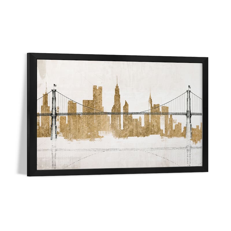 Bridge and Skyline Gold Premium Framed Poster by Avery Tillmon