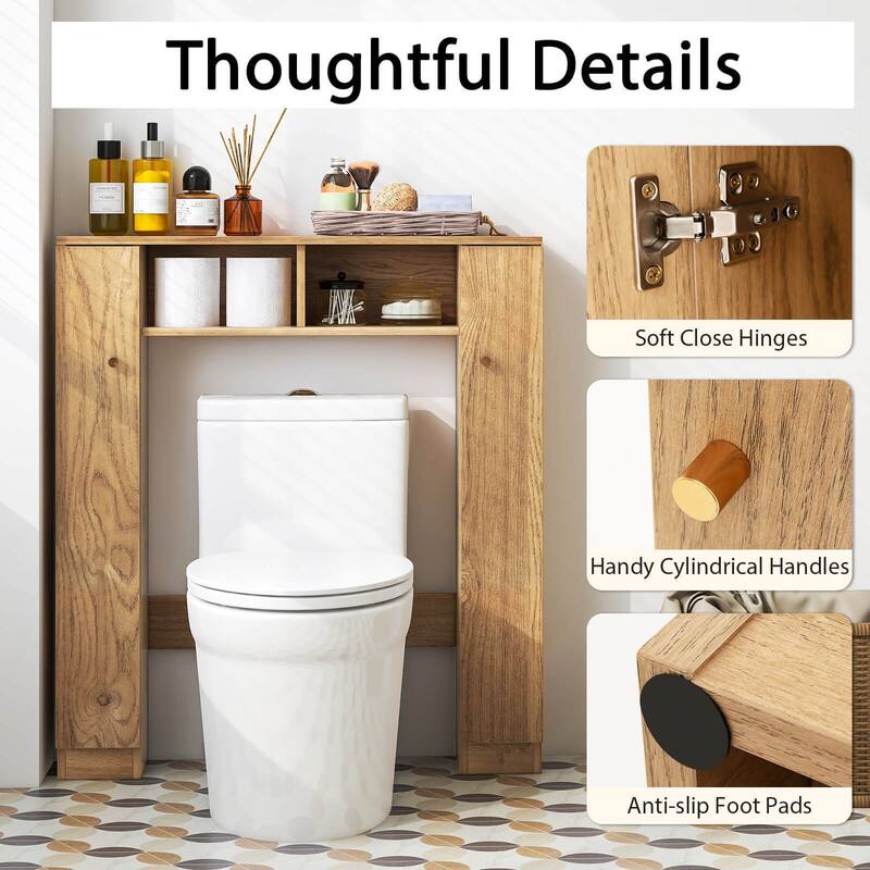 Over Toilet Storage Cabinet with Shelves and Double Door Cabinets