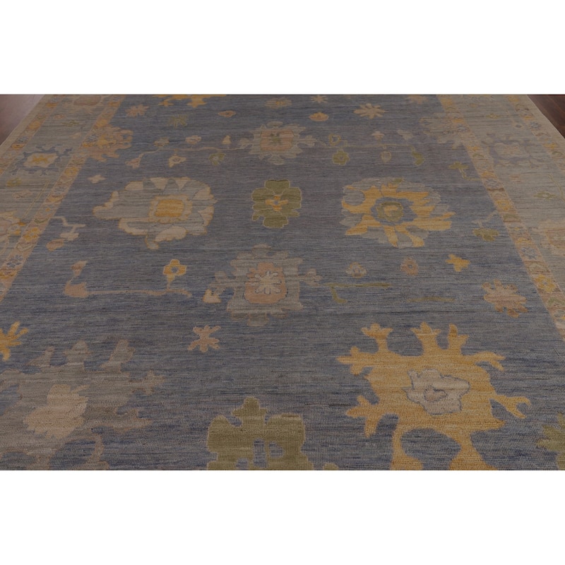 Blue Vegetable Dye Oushak Turkish Area Rug Hand-Knotted Wool Carpet - 9'6"x 12'1"