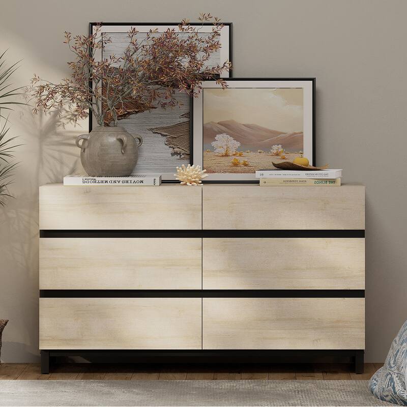 3-Piece Dresser And Nightstand Set, Dresser With 6 Drawers, 2 Nightstand for Bedroom, Bedroom Furniture Set
