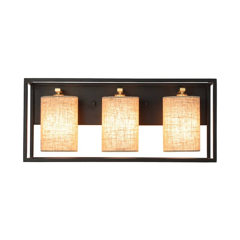 Vintage 3-Light Bathroom Beige Linen Cage Vanity Wall Light