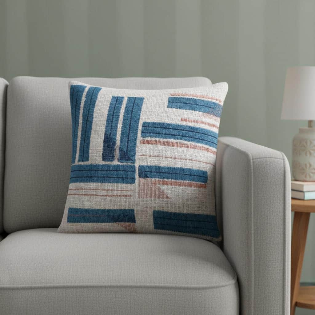 20" X 20" Teal And Ivory 100% Cotton Striped Zippered Pillow - 20.00 in. x 20.00 in. x 4.00 in.