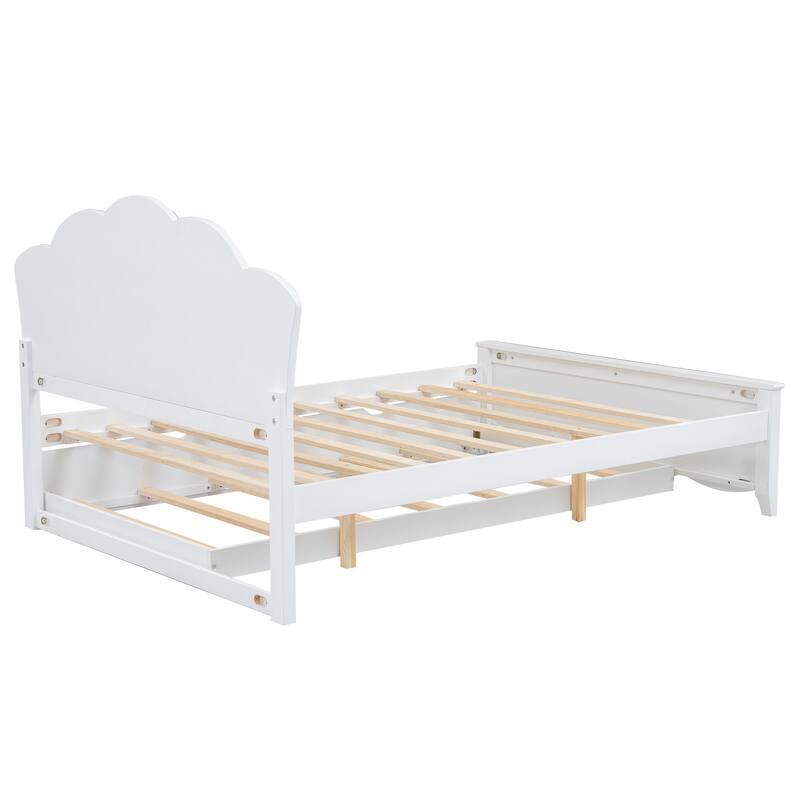 White Full Size Wood Platform Bed with Headboard and Twin Trundle
