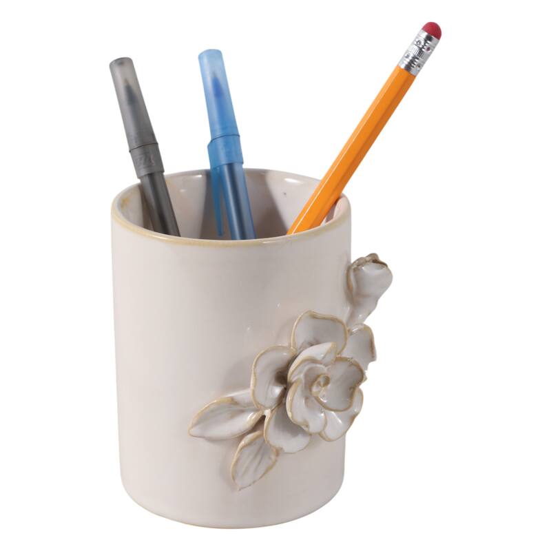 Stoneware Storage Container 3D Floral Sleek Contemporary Design