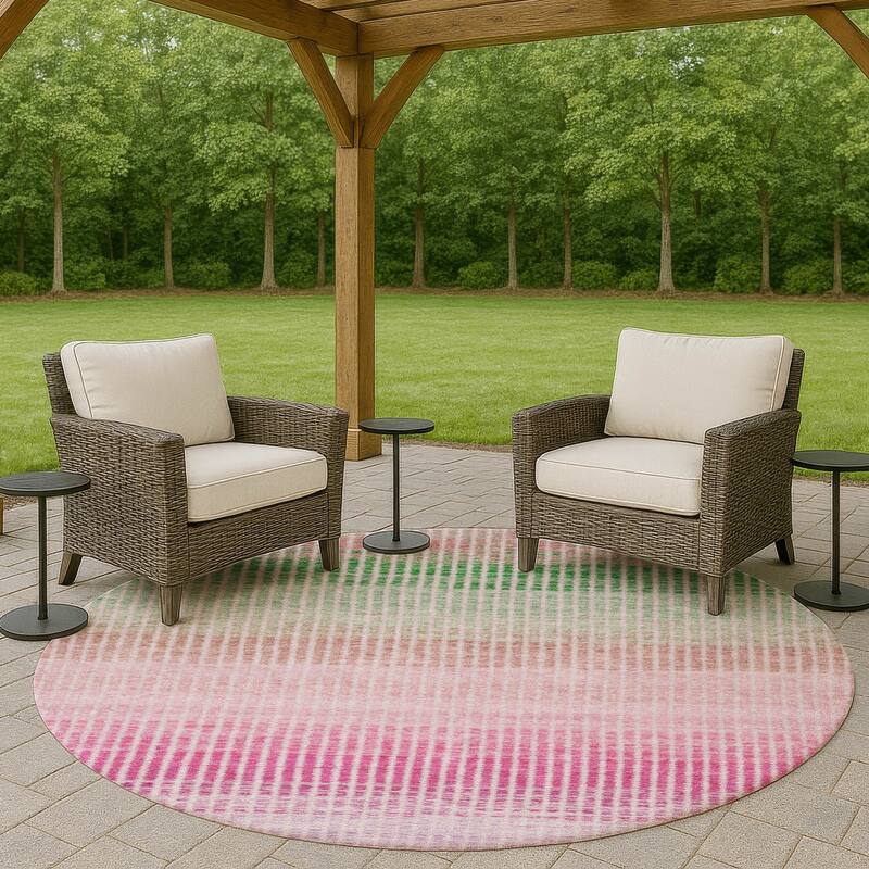 Machine Washable Indoor/ Outdoor Contemporary Stripes Chantille Rug - Purple - 8' x 8'