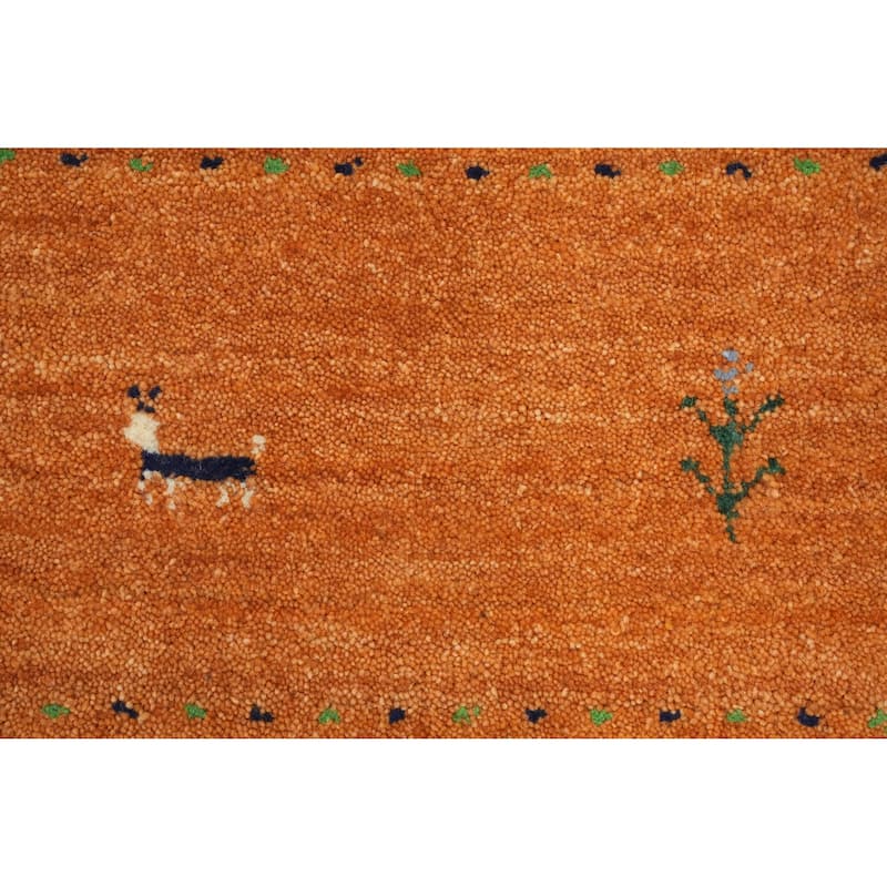 Hand Knotted Oriental 100% Wool Carpet Tribal Animal Pictorial Oranges & Rust Gabbeh Area Rug - 8' 11'' X 8' 11''