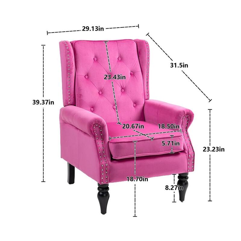 Transitional Wingback Accent Chair Armchair with Sturdy Wood Legs