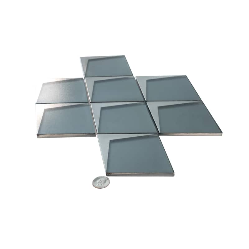 Solace 12x9 Green Metallic Silver Glass Mosaic Diamond Wall Tile (3.91 sq ft/case) - 5 Pack