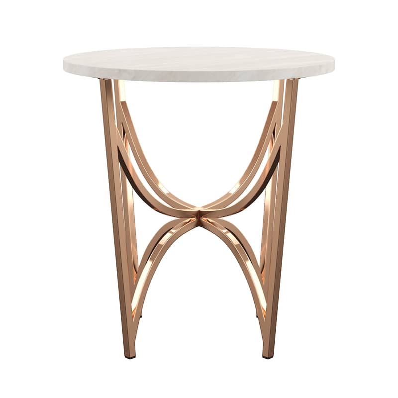 Vittoria Champagne Gold Finish End Table With White Faux Marble Top by iNSPIRE Q Bold