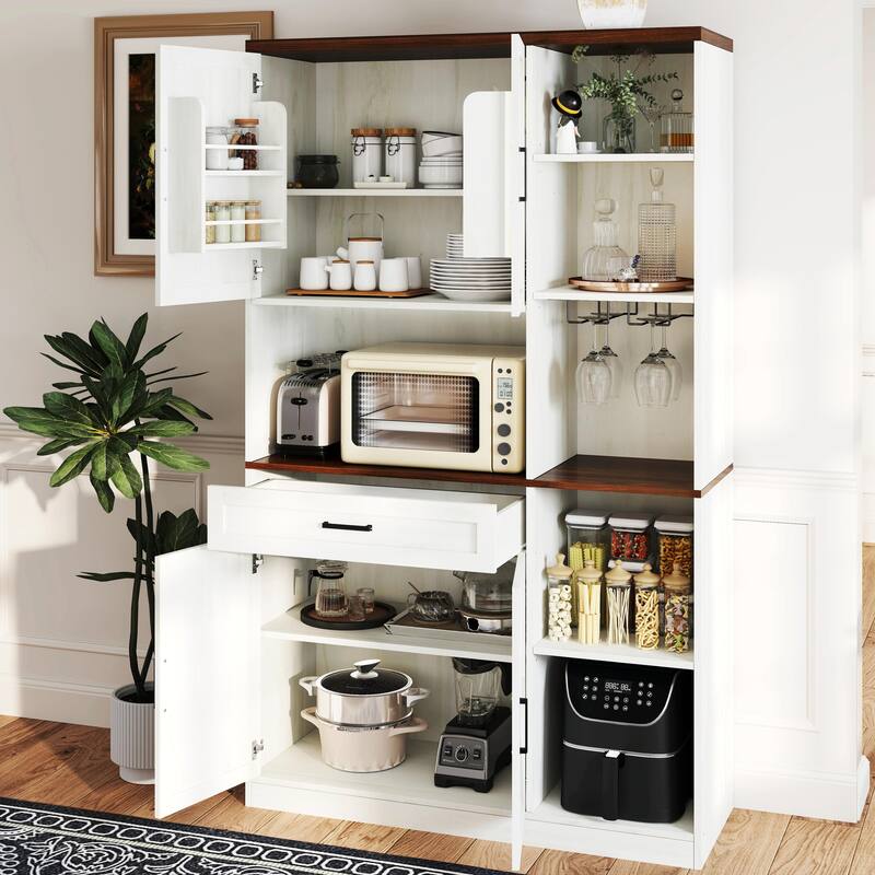 71" Farmhouse Pantry Cabinet - Hutch with Charging Station