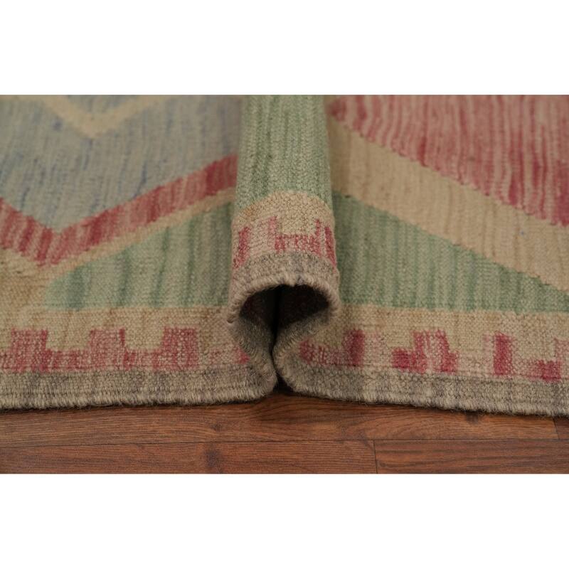 Hand Woven Oriental 100% Wool Carpet Southwestern Modern Pink Kilim Area Rug - 9' 0'' X 5' 11''