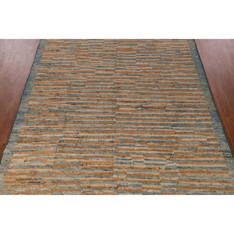Striped Moroccan Oriental Area Rug Handmade Wool Carpet - 6'9" x 9'9"