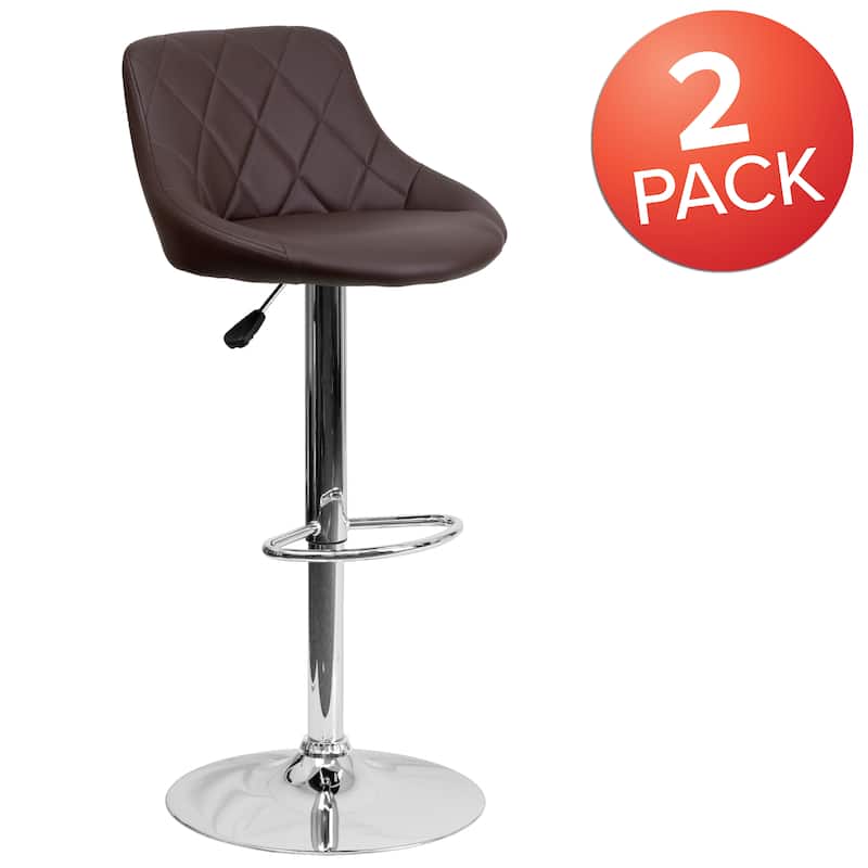 Vinyl Bucket Seat Adjustable Diamond Back Barstool (Set of 2) - 18.50"W x 19"D x 33.25" - 41.75"H