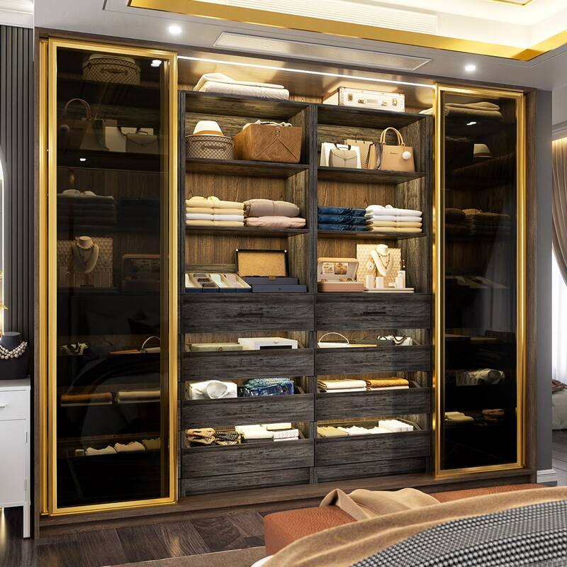 21.3'' W Closet System with 4 Drawers, 1.78FT Walk in Closet Organizer Wardrobe with Open Shelves