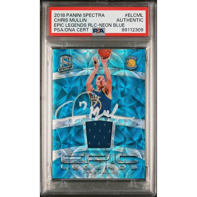 Chris Mullin 2018 Panini Spectra Neon Blue Game Used Patch Card Auto PSA 27/49 - 8'6" x 11'6"