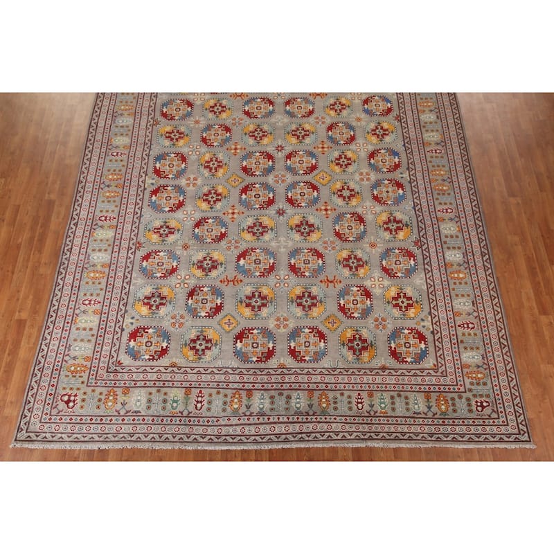 Large Geometric Kazak Oriental Area Rug Hand-Knotted Wool Carpet - 10'3"x 13'7"
