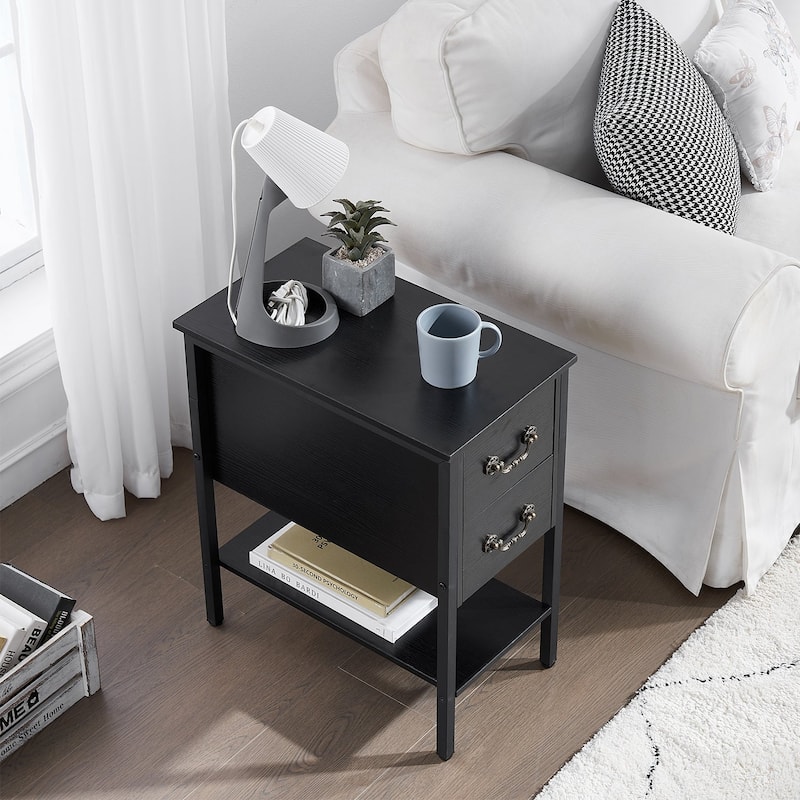 Industrial 2-Drawer Nightstand Narrow End Side Table (Set of 2)